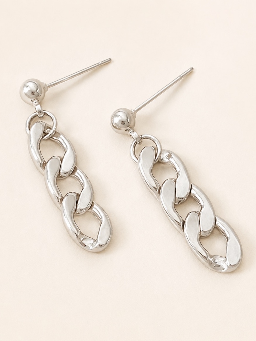 Silver Chain Link Drop Earrings Minimalist Dangle Earrings